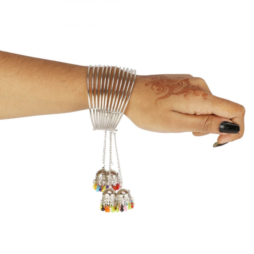 Generic Stylish Oxidized Silver Bangle Bracelet With Hanging Jhumki (Color: Silver)