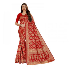 Generic Women's Jacquard Silk Kanjivaram Jacquard Silk Saree With Blouse (Red, 5-6 Mtrs)