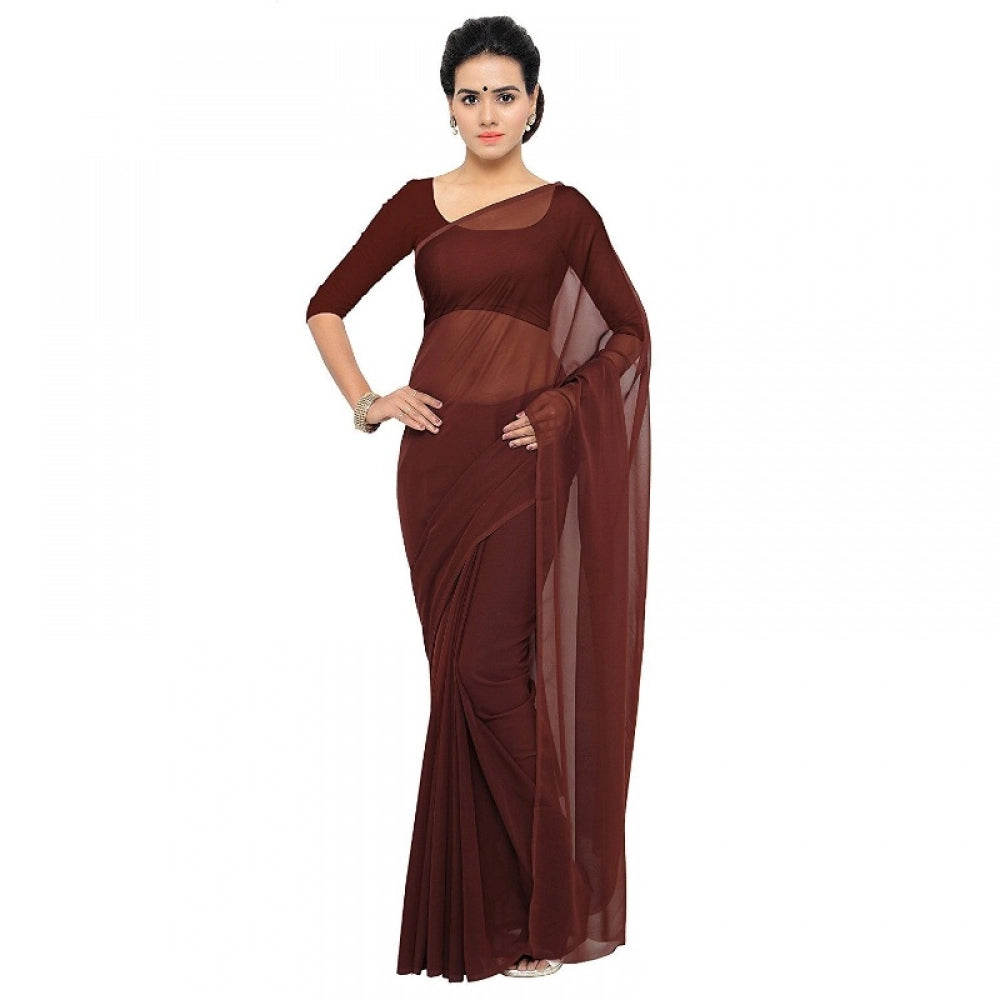 Generischer Georgette-Sari mit Bluse für Damen (Kaffee, 5–6 m)