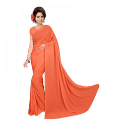 Generic Women's Georgette Plain Saree With Blouse (Orange, 5-6 Mtrs)