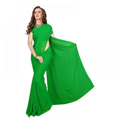 Generic Women's Georgette Plain Saree With Blouse (Dark Green, 5-6 Mtrs)