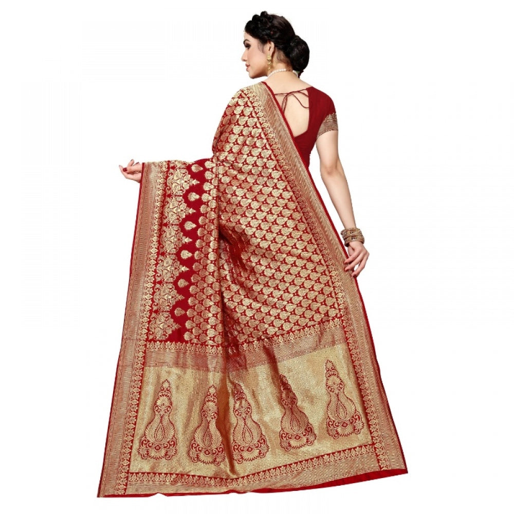 Generic Women's Jacquard Silk Kanjivaram Jacquard Silk Saree With Blouse (Red, 5-6 Mtrs)