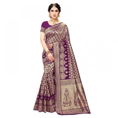 Generic Women's Jacquard Silk Kanjivaram Jacquard Silk Saree With Blouse (Jamli, 5-6 Mtrs)