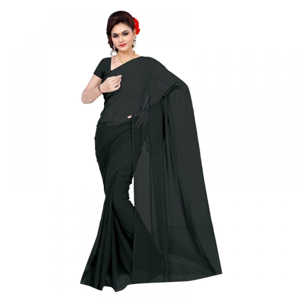 Generischer Georgette-Sari mit Bluse für Damen (Schwarz, 5–6 m)