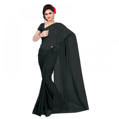 Generic Women's Georgette Plain Saree With Blouse (Black, 5-6 Mtrs)