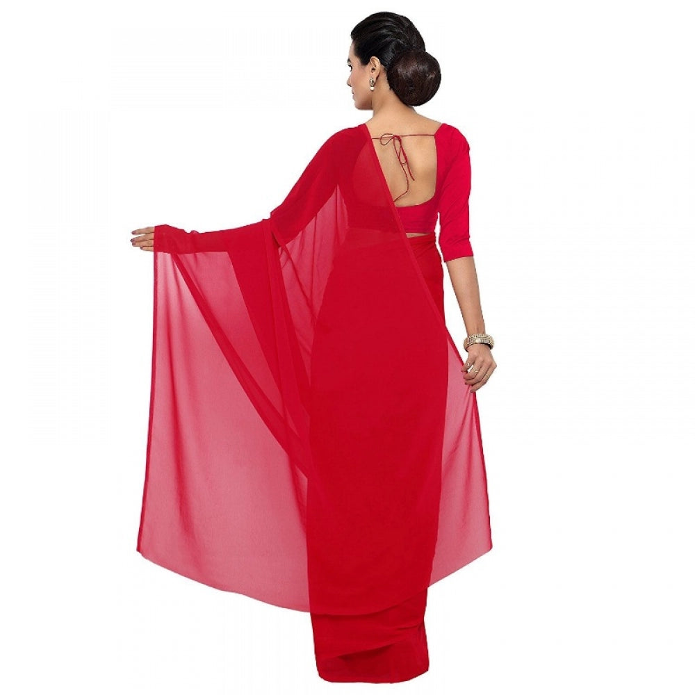 Generischer Georgette-Sari mit Bluse für Damen (Rot, 5–6 Meter)