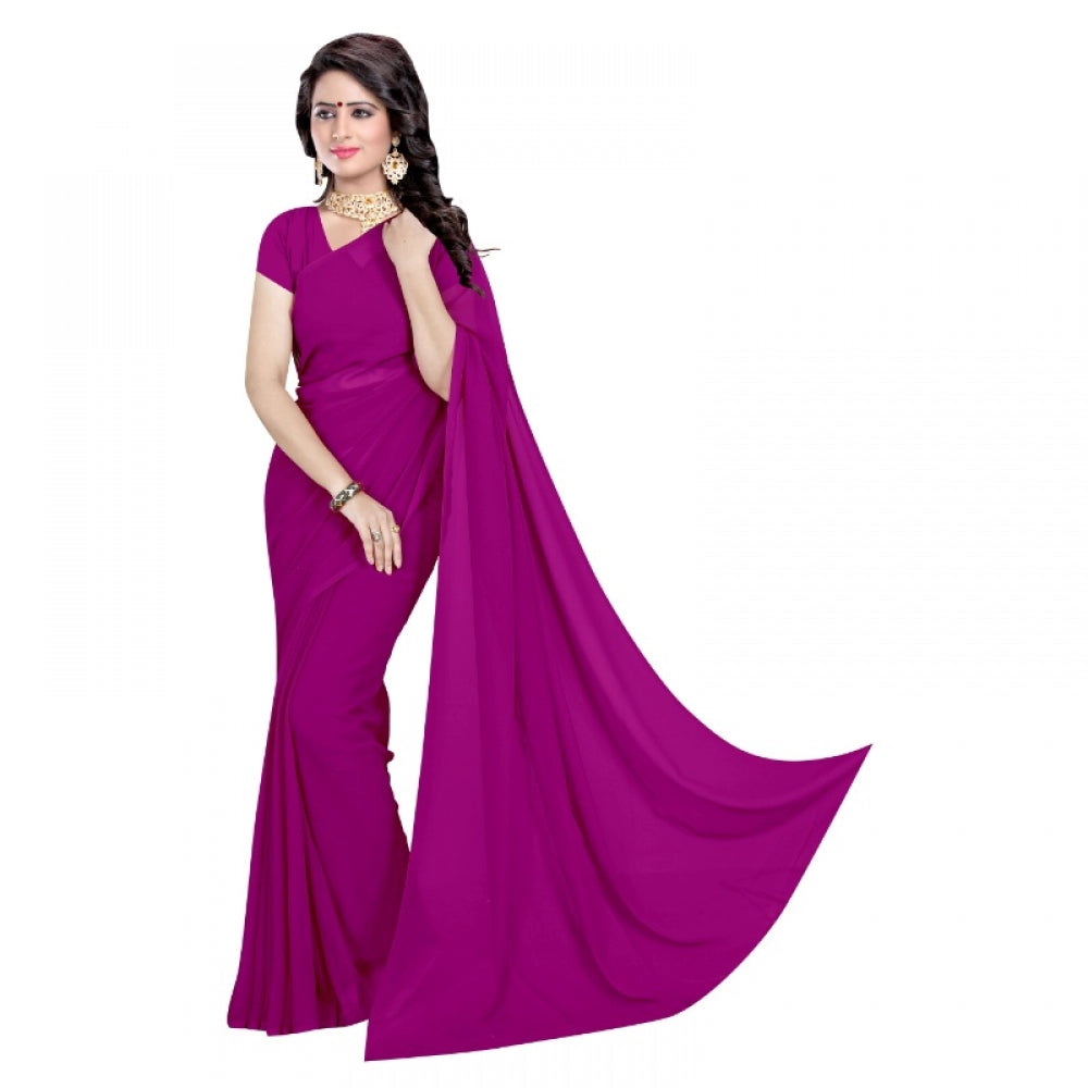 Generic Women's Georgette Plain Saree With Blouse (Jamli, 5-6 Mtrs)