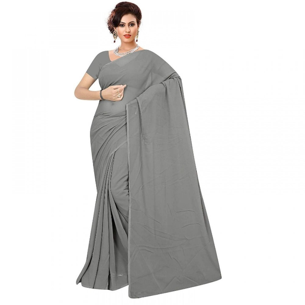 Generischer Georgette-Sari mit Bluse für Damen (Grau, 5–6 m)