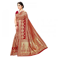 Generic Women's Jacquard Silk Kanjivaram Jacquard Silk Saree With Blouse (Red, 5-6 Mtrs)