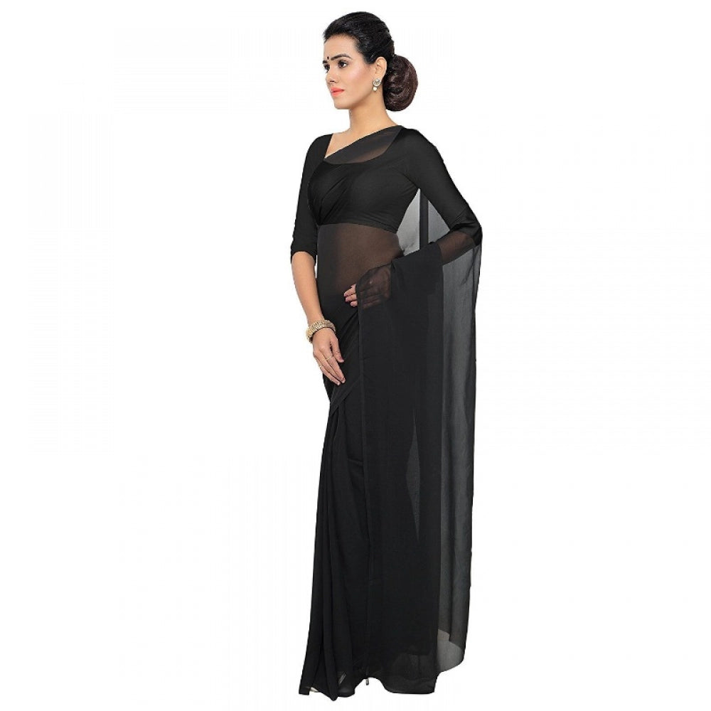 Generischer Georgette-Sari mit Bluse für Damen (Schwarz, 5–6 m)