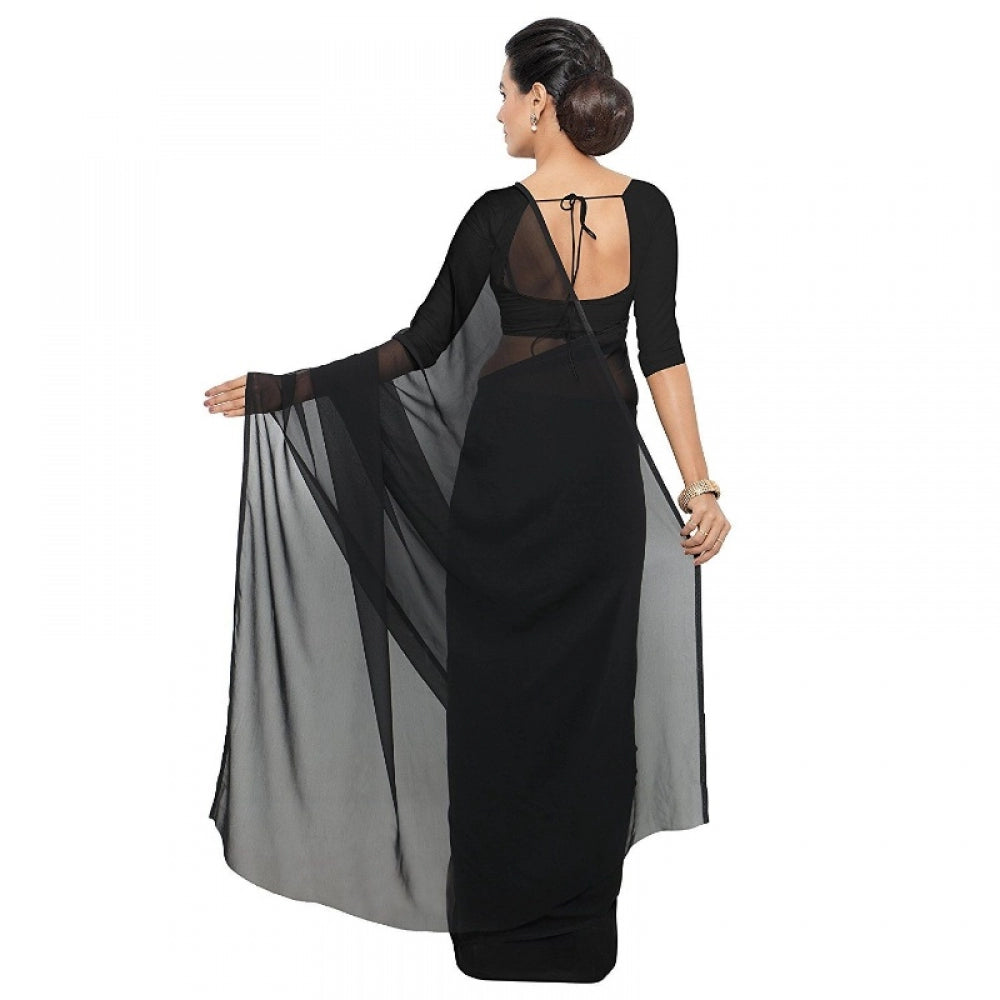 Generischer Georgette-Sari mit Bluse für Damen (Schwarz, 5–6 m)