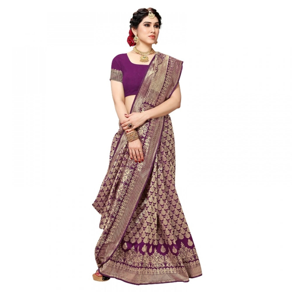 Generic Women's Jacquard Silk Kanjivaram Jacquard Silk Saree With Blouse (Jamli, 5-6 Mtrs)