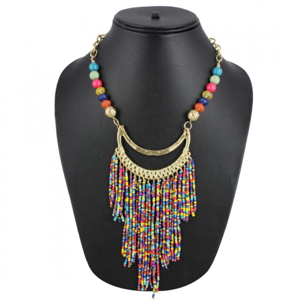 Generic Women's High Finished Designer Hanging Party Wear Beads Necklace (Color: Multi Color)