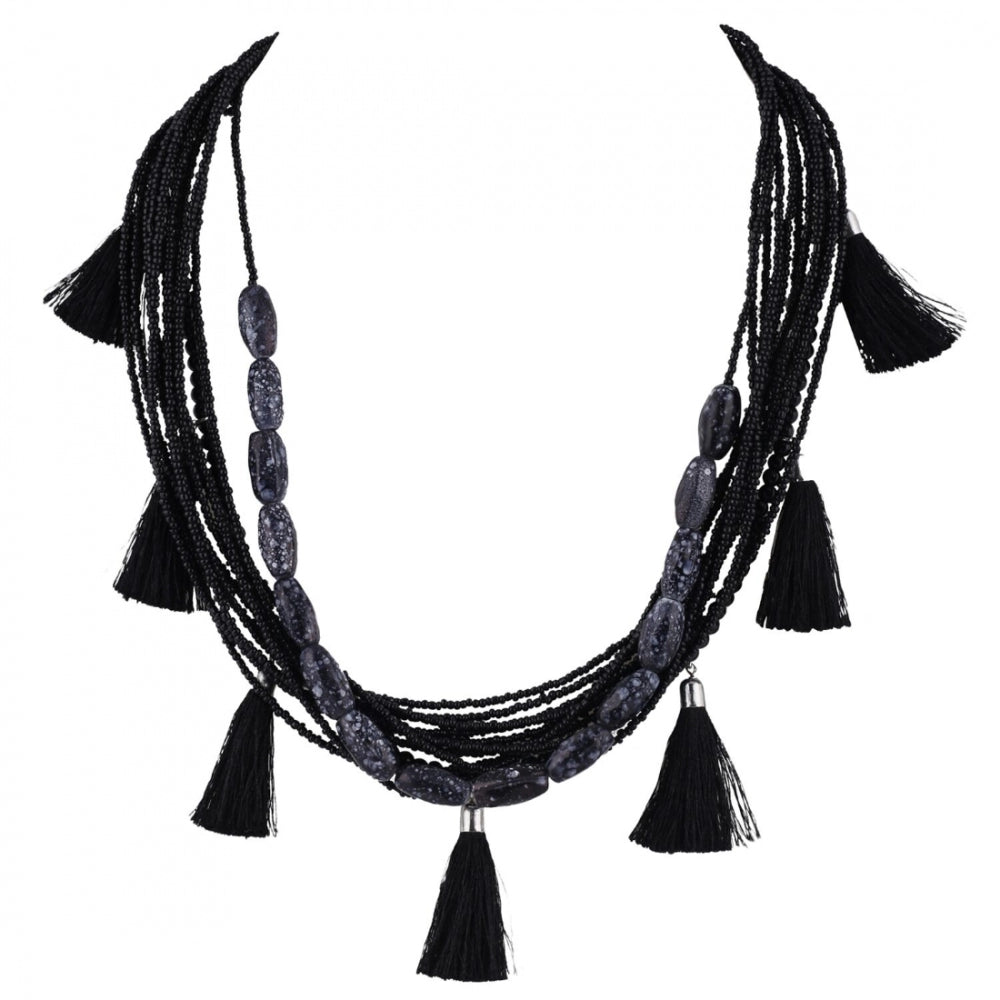 Generic Women's Designer Black Tassels Necklace (Color: Black)