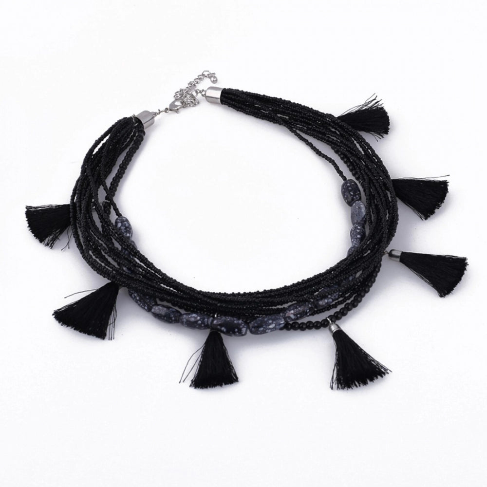 Generic Women's Designer Black Tassels Necklace (Color: Black)