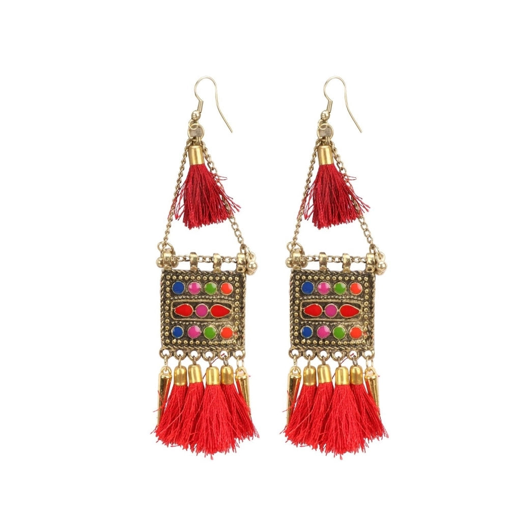 Generic Women's Oxidize Gold plated Hook Dangler Hanging Tassels Earring (Color: Multi Color)