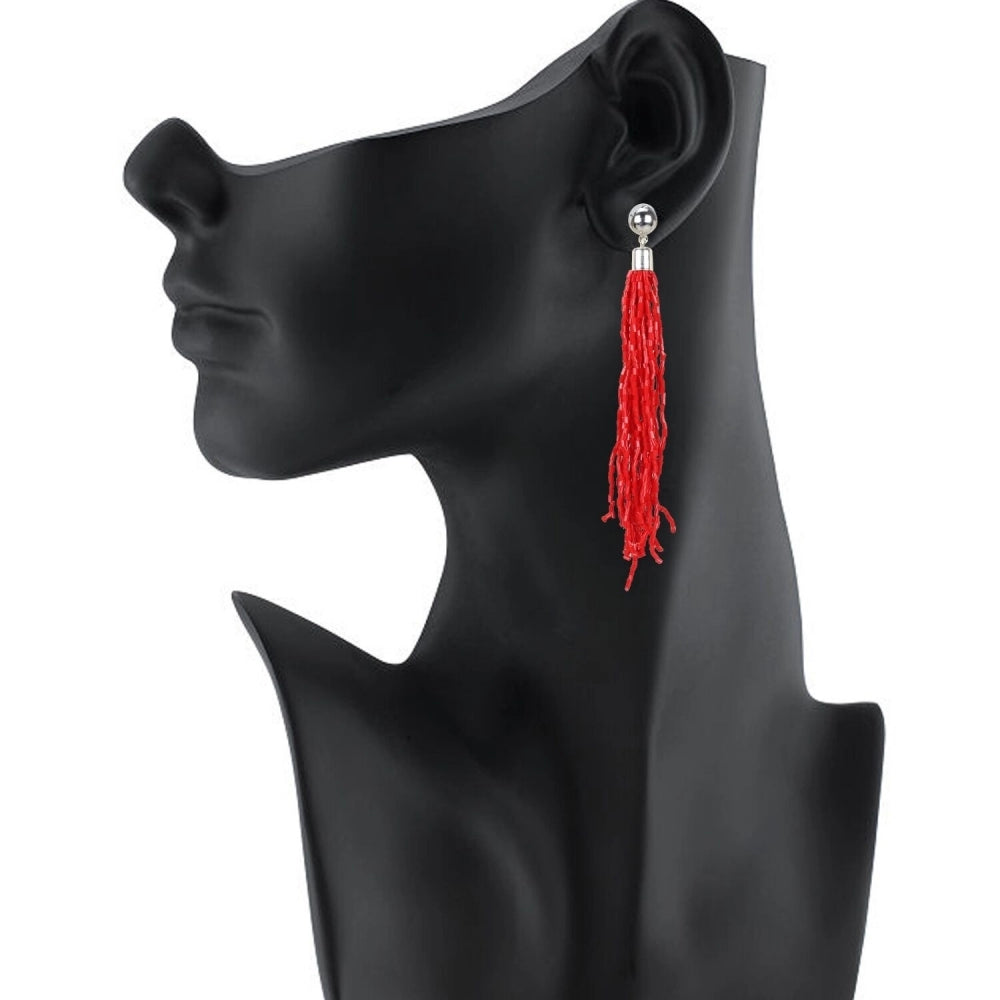 Generic Women's Alloy, Beads Hook Dangler Hanging Earring (Color: Red)