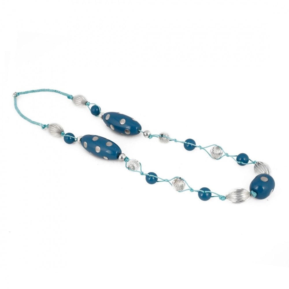 Generic Women's Stone Beads Fashion Silver Necklace (Color: Blue)