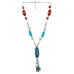 Generic Women's Stone Beads Fashion Silver Necklace (Color: Multi Color)