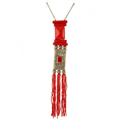 Generic Women's Red and Golden Designer Tibetan Style Beads Necklace (Color: Red)