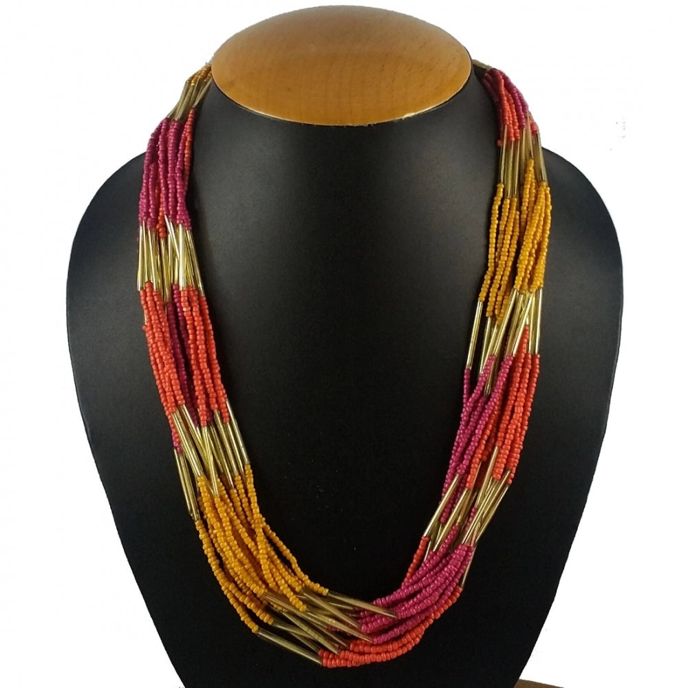 Generic Women's Designer Elegant Multi Layer Multi Color Beads Necklace (Color: Multi Color)