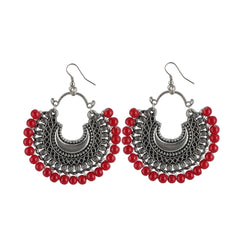 Generic Women's Silver Plated Hook Dangler Hanging Beads Earring (Color: Red)