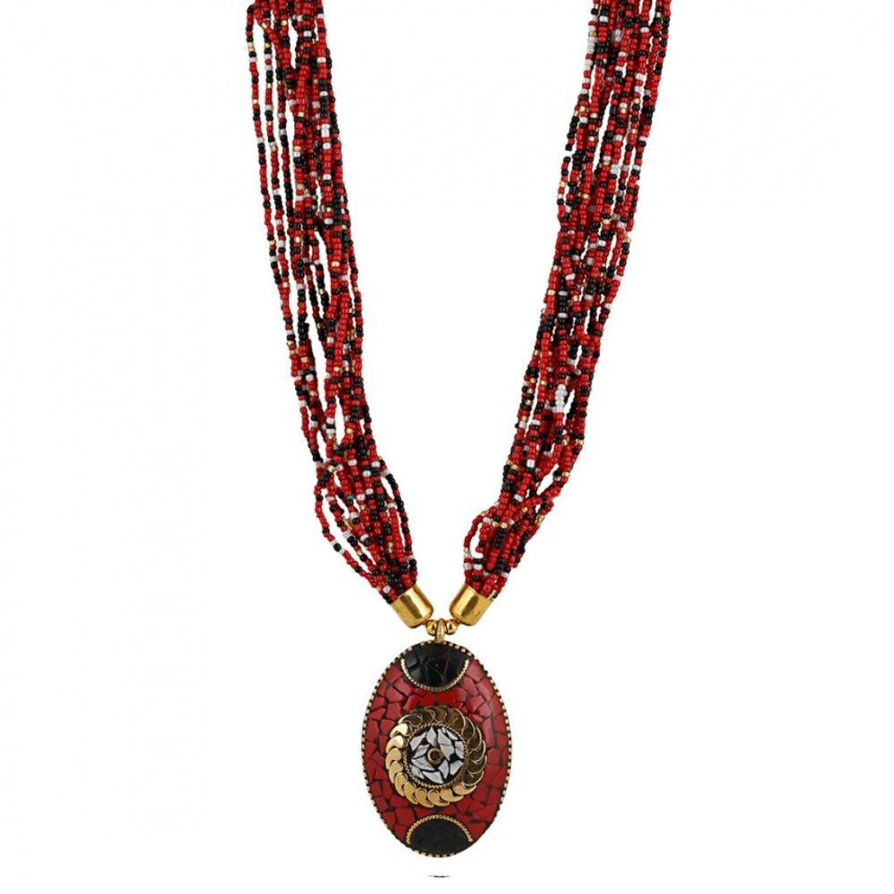 Generic Women's Multicolor Tibetan Style Beads Necklace (Color: Red)