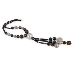 Generic Women's Stone Beads Fashion Silver Necklace (Color: Black)