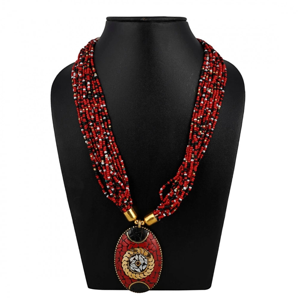 Generic Women's Multicolor Tibetan Style Beads Necklace (Color: Red)