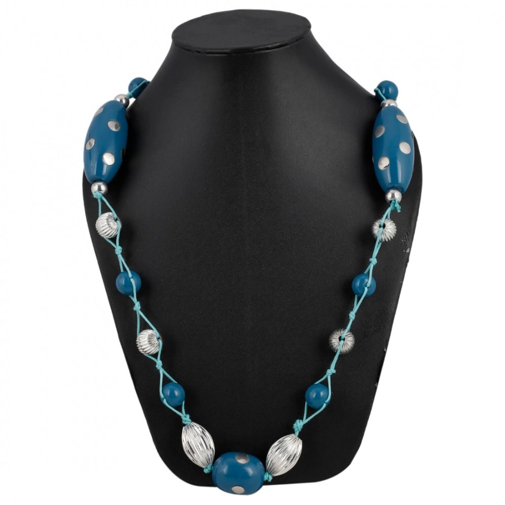 Generic Women's Stone Beads Fashion Silver Necklace (Color: Blue)