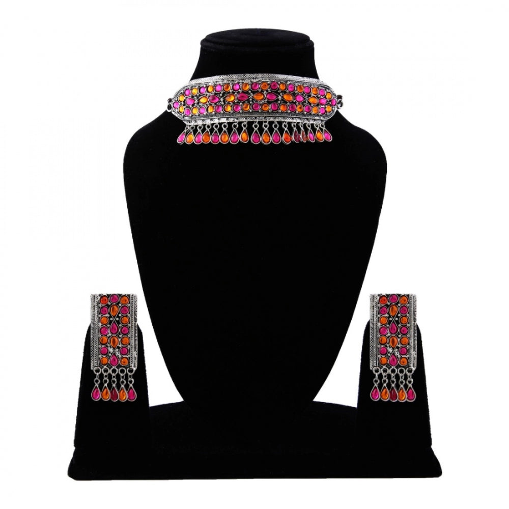 Generic German Oxidised Plated Tribal Afghani Choker Necklace With Earrings Set For Women