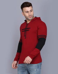 Cotton Solid Full Sleeves Hooded T-Shirts