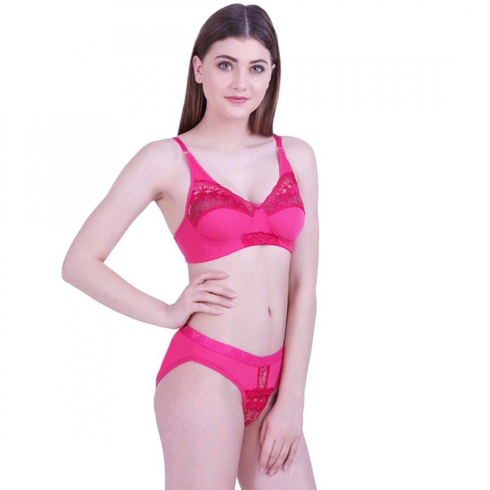 Generic Women's Cotton Bra And Panty Set (Material: Cotton (Color: Dark Pink)