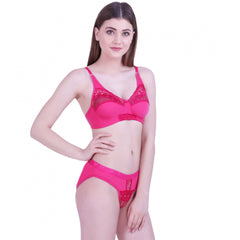 Generic Women's Cotton Bra And Panty Set (Material: Cotton (Color: Dark Pink)