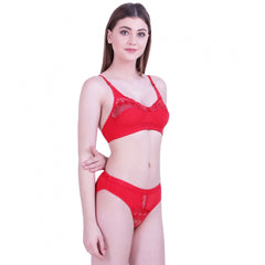 Generic Women's Cotton Bra And Panty Set (Material: Cotton (Color: Red)