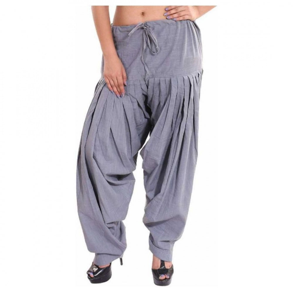 Generic Women's Cotton Solid Patiyala (Color:Smoke Grey)