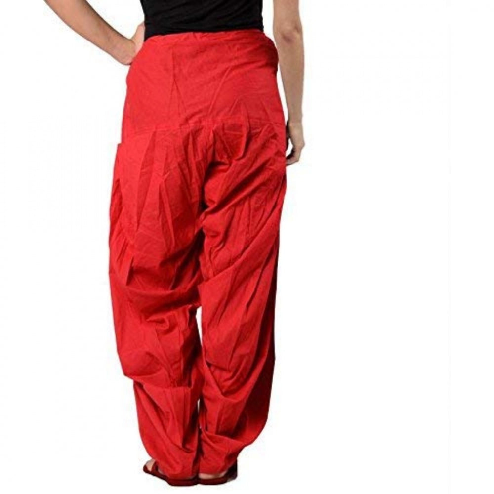 Generic Women's Cotton Solid Patiyala (Color:Red)