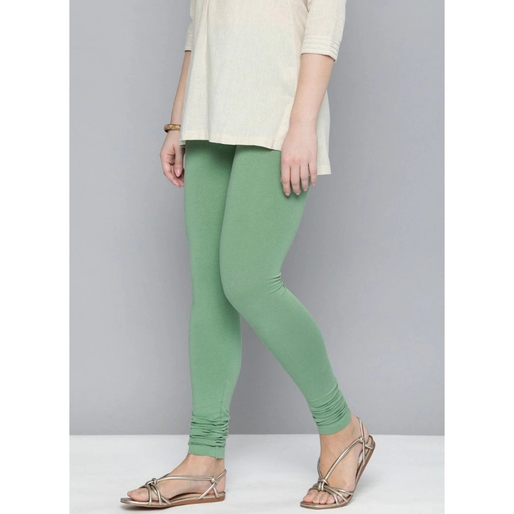 Generic Women's Cotton Leggings (Color:Green Solid)