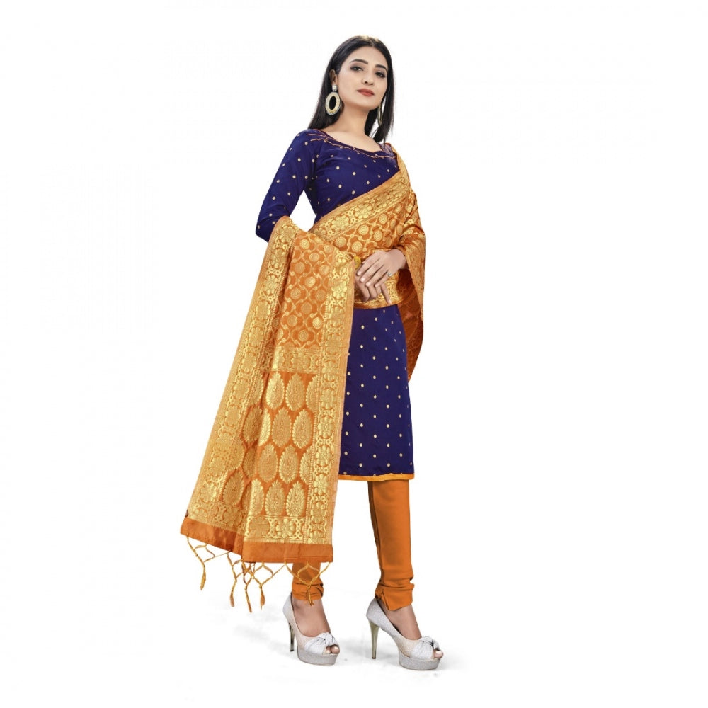 Generic Banarasi Silk Unstitched Salwar-Suit Material Premium Quality With Dupatta (Color: Navy Blue)