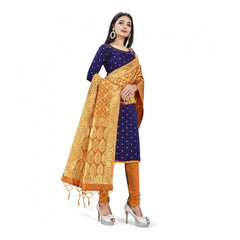 Generic Banarasi Silk Unstitched Salwar-Suit Material Premium Quality With Dupatta (Color: Navy Blue)