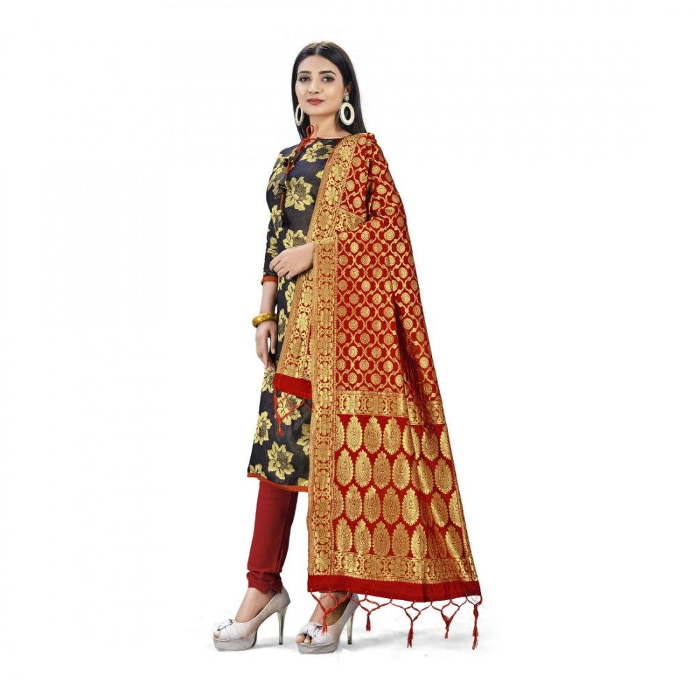 Generischer Salwar Kameez aus ungesäumter Banarasi-Seide, Premium-Qualität, mit Dupatta (Farbe: Schwarz)