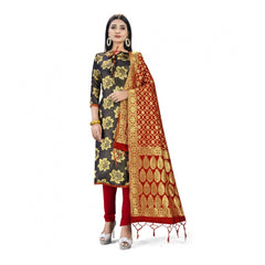 Generischer Salwar Kameez aus ungesäumter Banarasi-Seide, Premium-Qualität, mit Dupatta (Farbe: Schwarz)