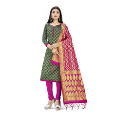 Generic Banarasi Silk Unstitched Salwar-Suit Material Premium Quality With Dupatta (Color: Mehendi Green)