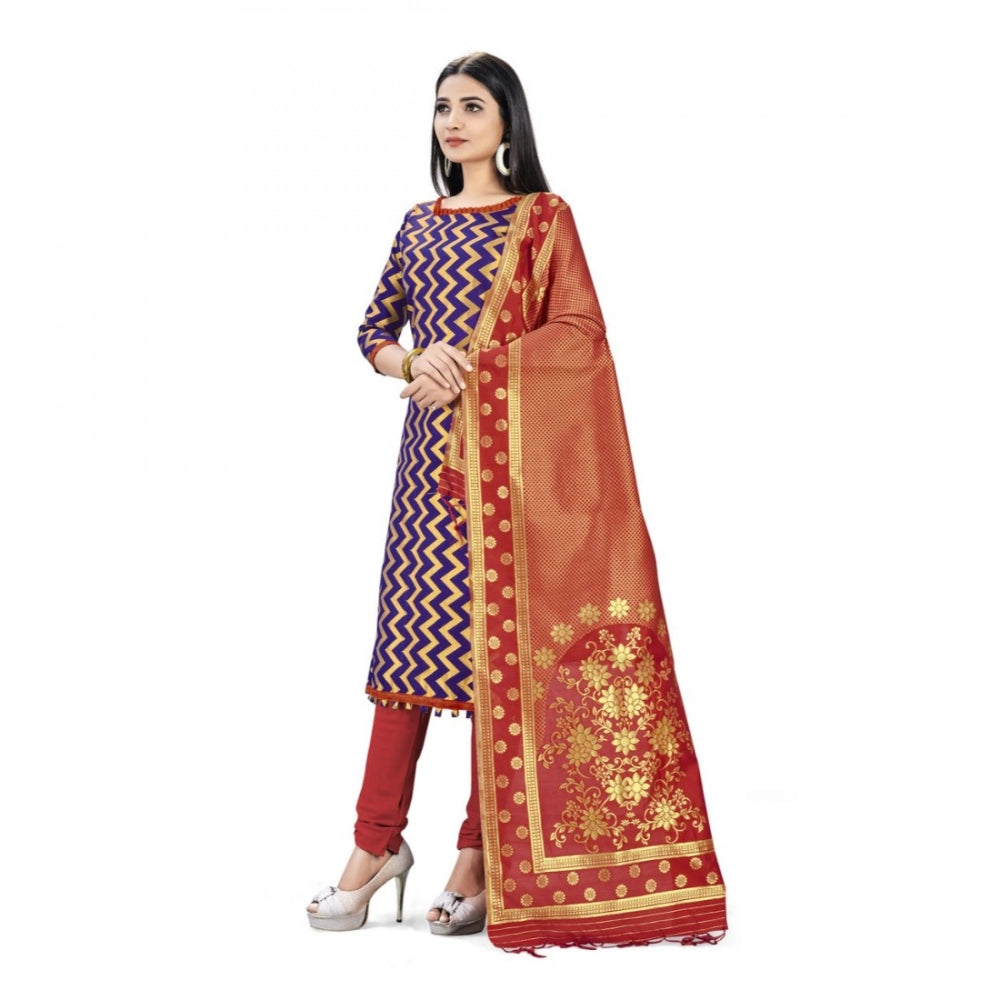 Generischer Salwar Kameez aus ungesäumter Banarasi-Seide, Premium-Qualität, mit Dupatta (Farbe: Marineblau)