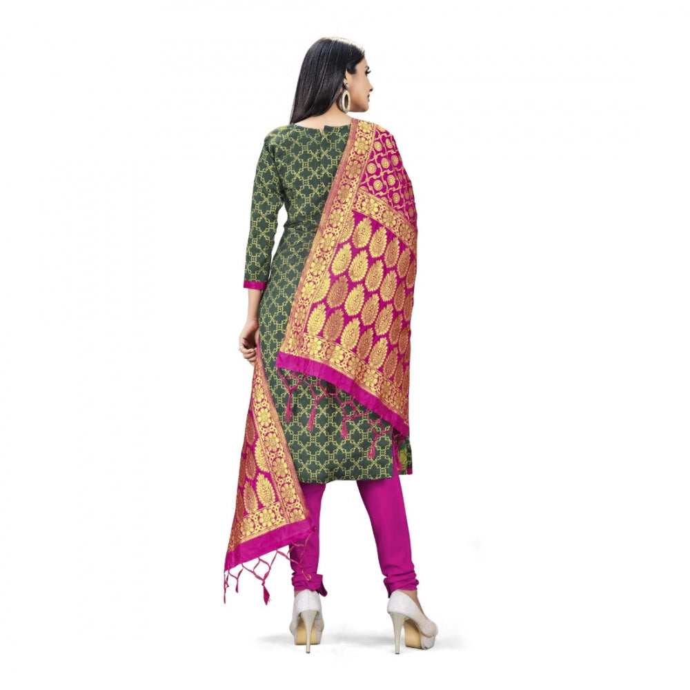 Generic Banarasi Silk Unstitched Salwar-Suit Material Premium Quality With Dupatta (Color: Mehendi Green)