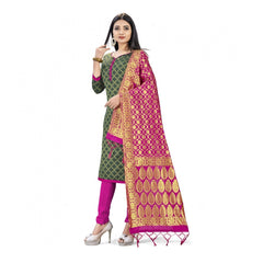 Generic Banarasi Silk Unstitched Salwar-Suit Material Premium Quality With Dupatta (Color: Mehendi Green)