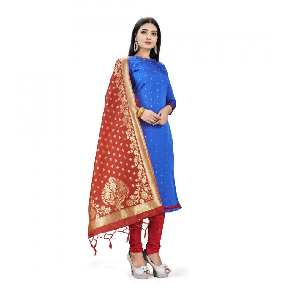 Generic Banarasi Silk Unstitched Salwar-Suit Material Premium Quality With Dupatta (Color: Royal Blue)