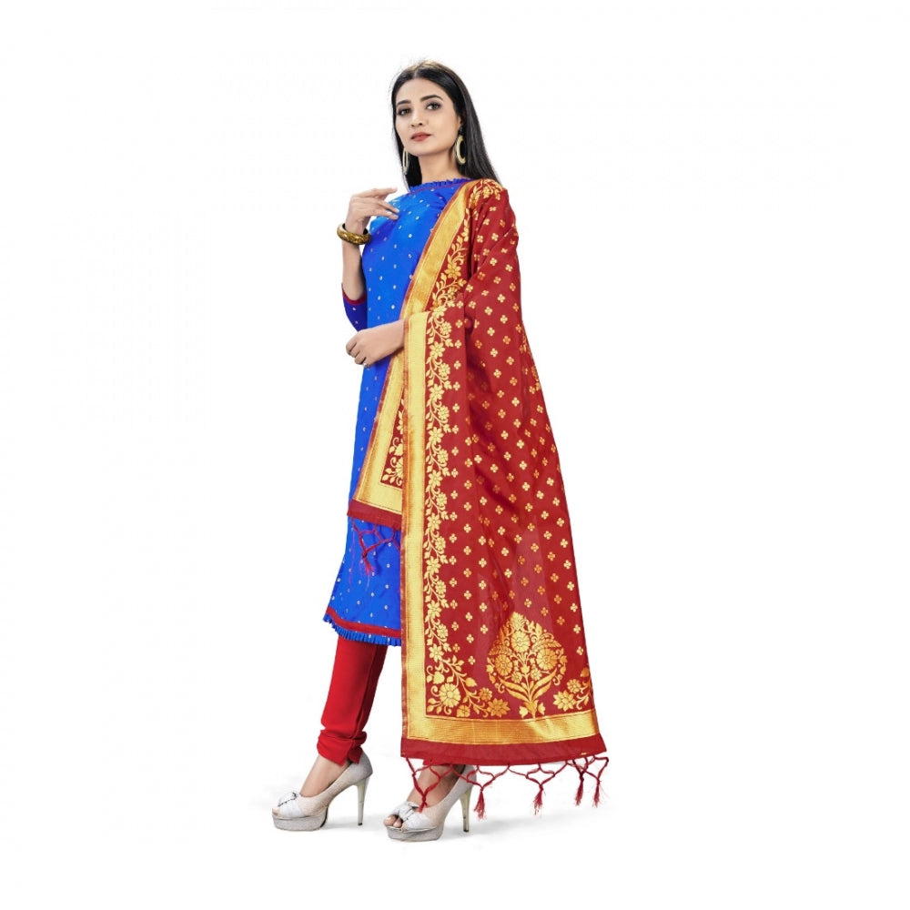 Generic Banarasi Silk Unstitched Salwar-Suit Material Premium Quality With Dupatta (Color: Royal Blue)