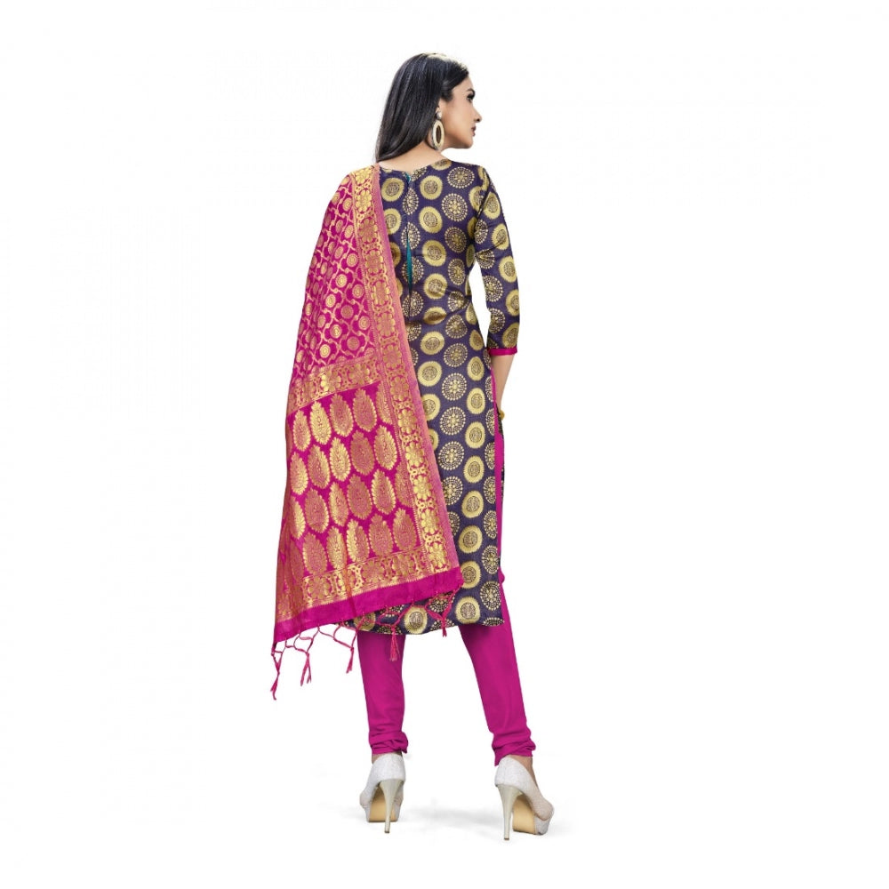 Generischer Salwar Kameez aus ungesäumter Banarasi-Seide, Premium-Qualität, mit Dupatta (Farbe: Marineblau)