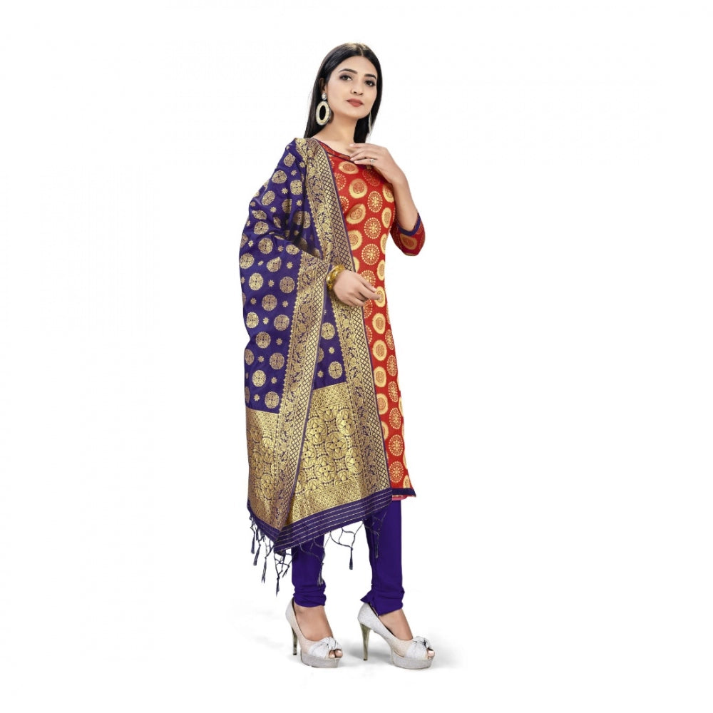 Generischer Salwar Kameez aus ungesäumter Banarasi-Seide, Premium-Qualität, mit Dupatta (Farbe: Rot)